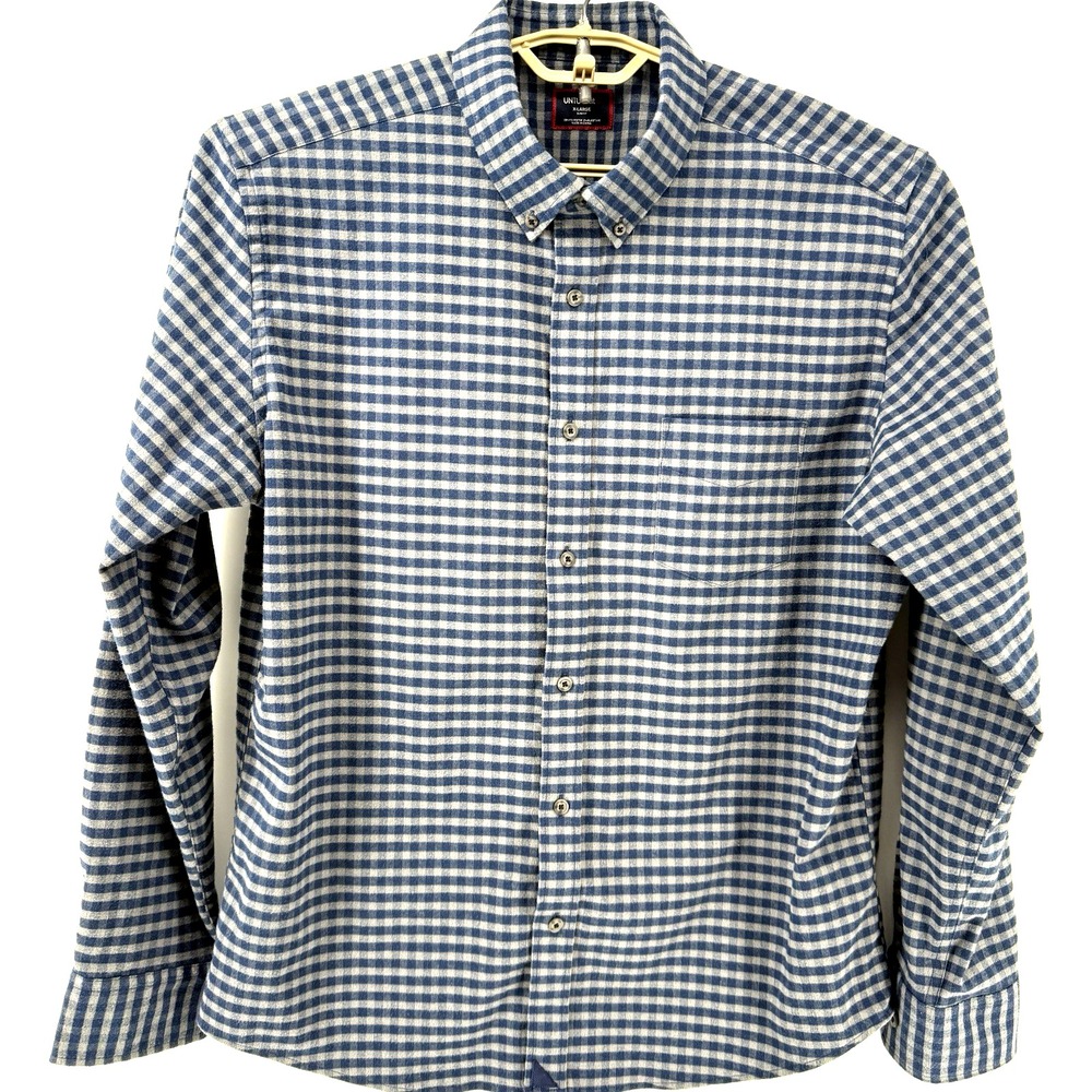 UNTUCKit Men's XL Bergstorm Long Sleeve Button Down Shirt Blue Gray Plaid - Picture 2 of 8